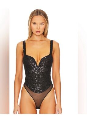 Free People Intimately small sparks fly FP bodysuit black sequin top shirt women